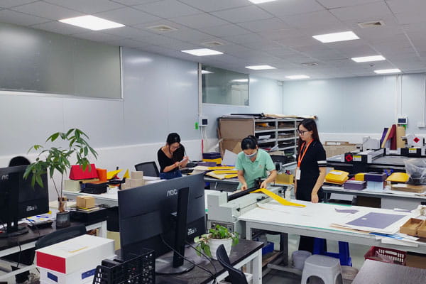 Packaging sample development and quality control department at a factory in China