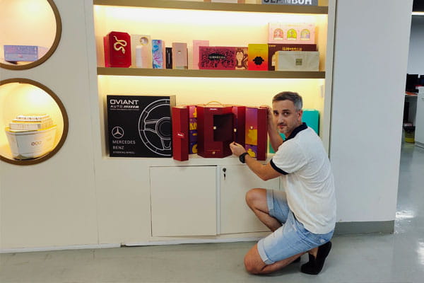 Audit of premium packaging samples at a factory in China